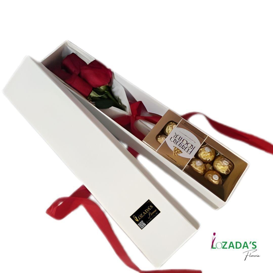 Caja de 4 Rosas y Bombones: Elije la cantidad de Bombones - Imagen 1