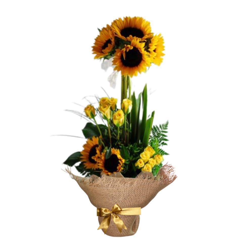Topiario con 7 Girasoles y Mini Rosas - Imagen 1