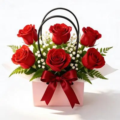 Roma - Cartera Con 6 Rosas Rojas