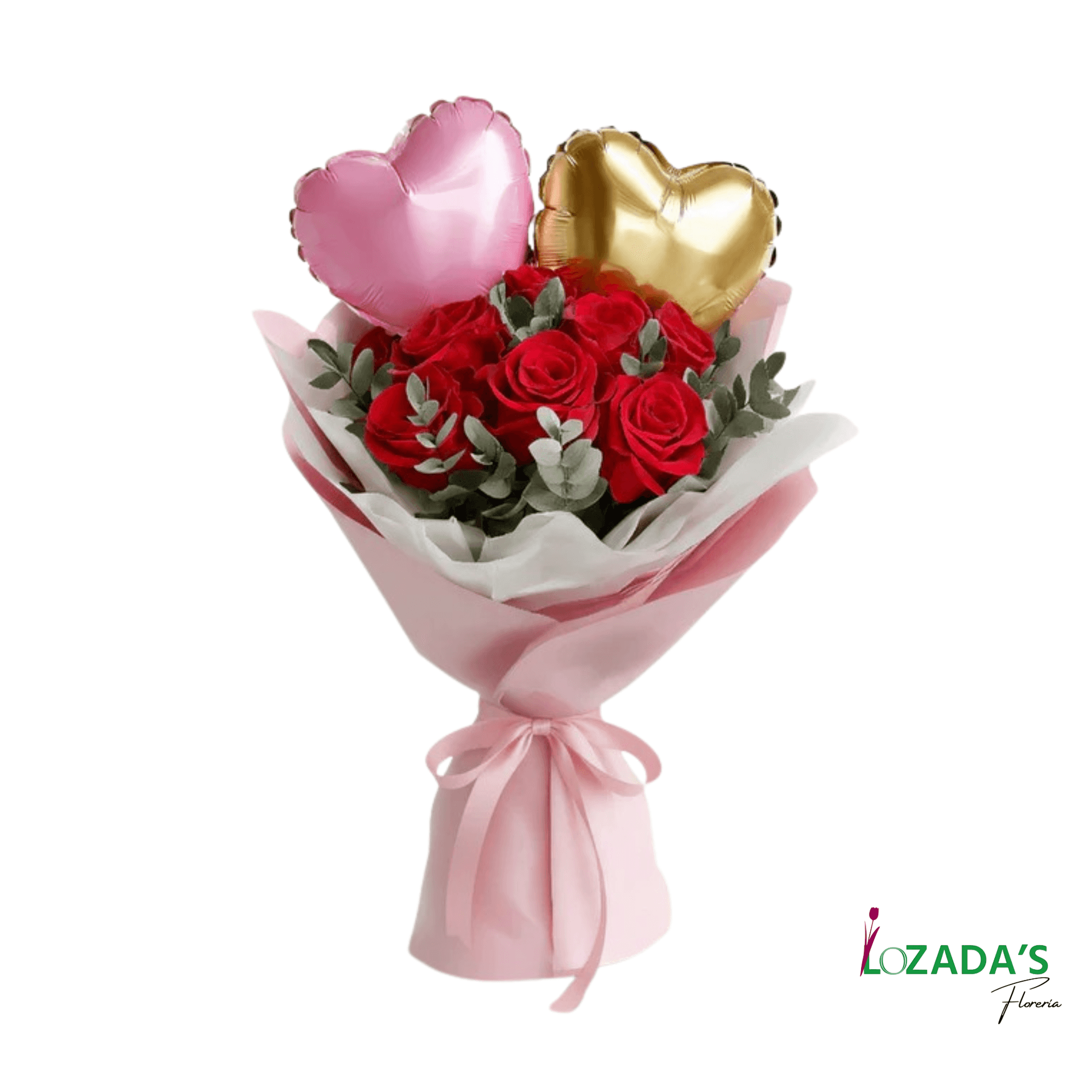Ramo de Rosas Rojas y Corazones - Imagen 1