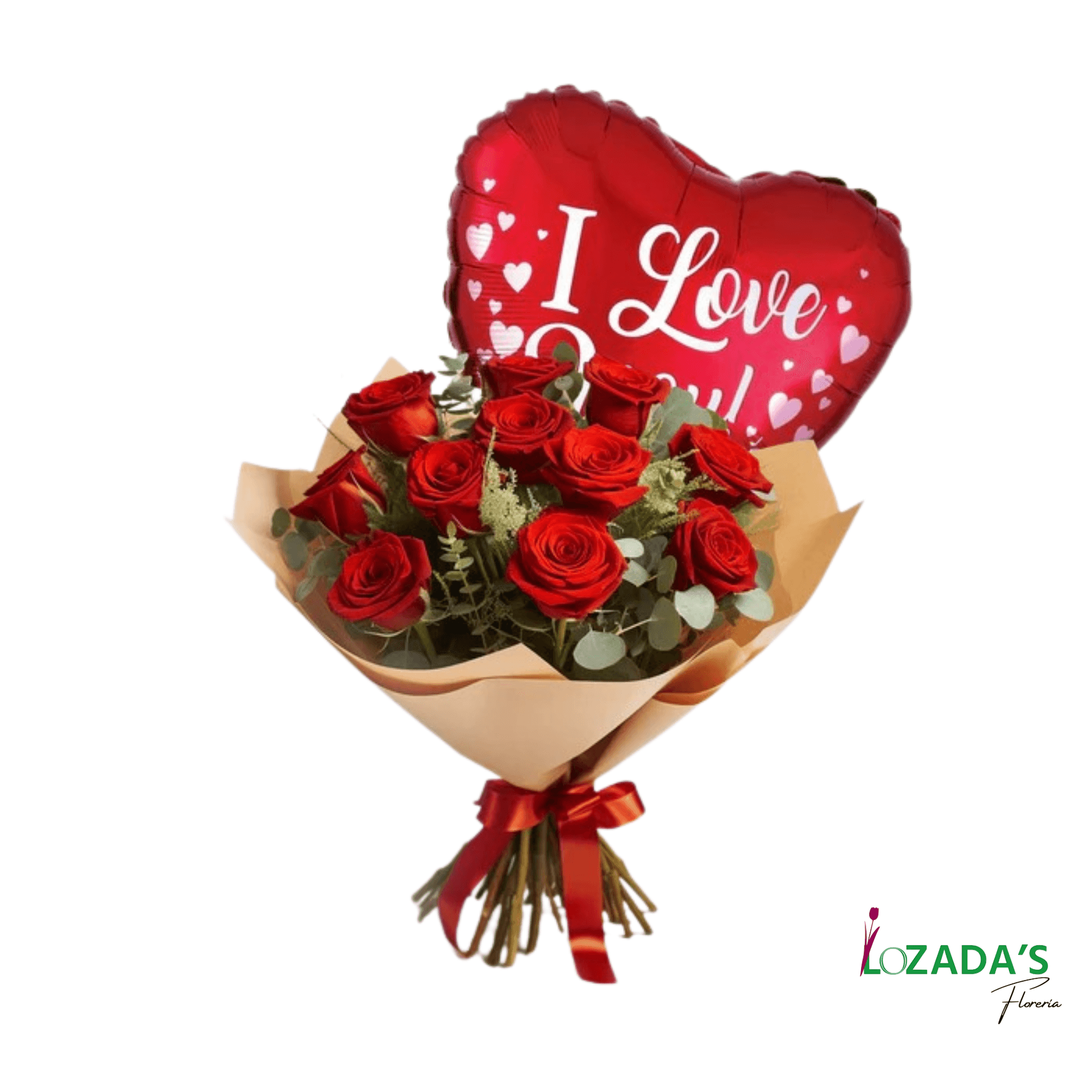 Ramo de Rosas Rojas Con Globo - Elige la Cantidad de Rosas - Imagen 1