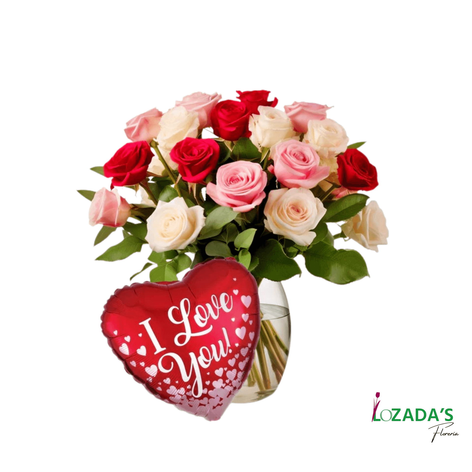 Florero mixto de Rosas + Globo Te amo Elige cantidad - Imagen 1
