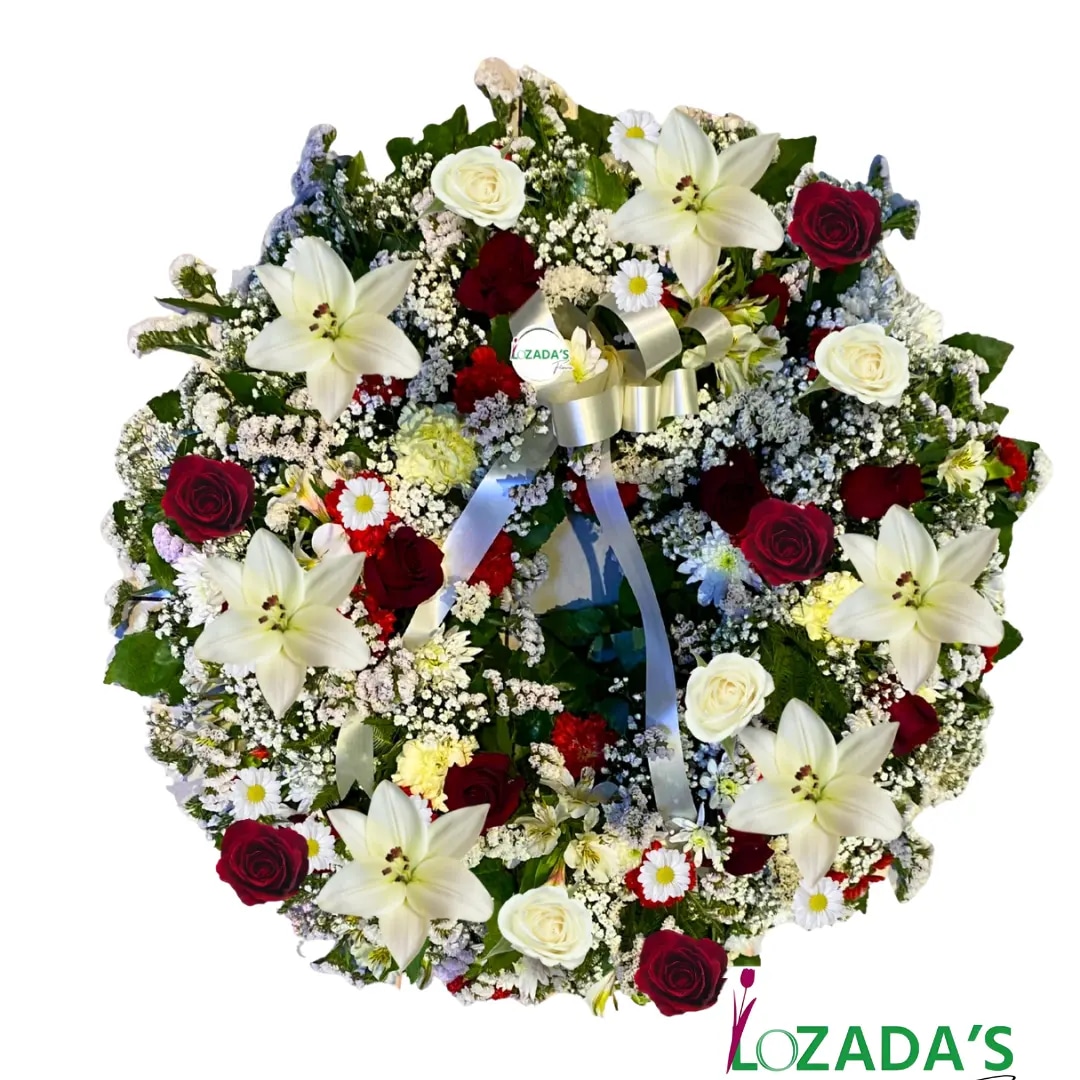Corona de Condolencias con Flores Blancas y Rojas sin atril