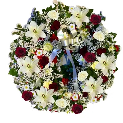 Corona de Condolencias con Flores Blancas y Rojas sin atril