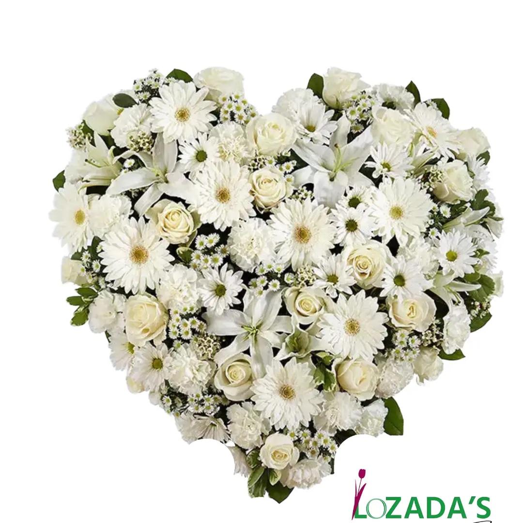 Amor Puro - Corazón de Condolencias con flores Blancas