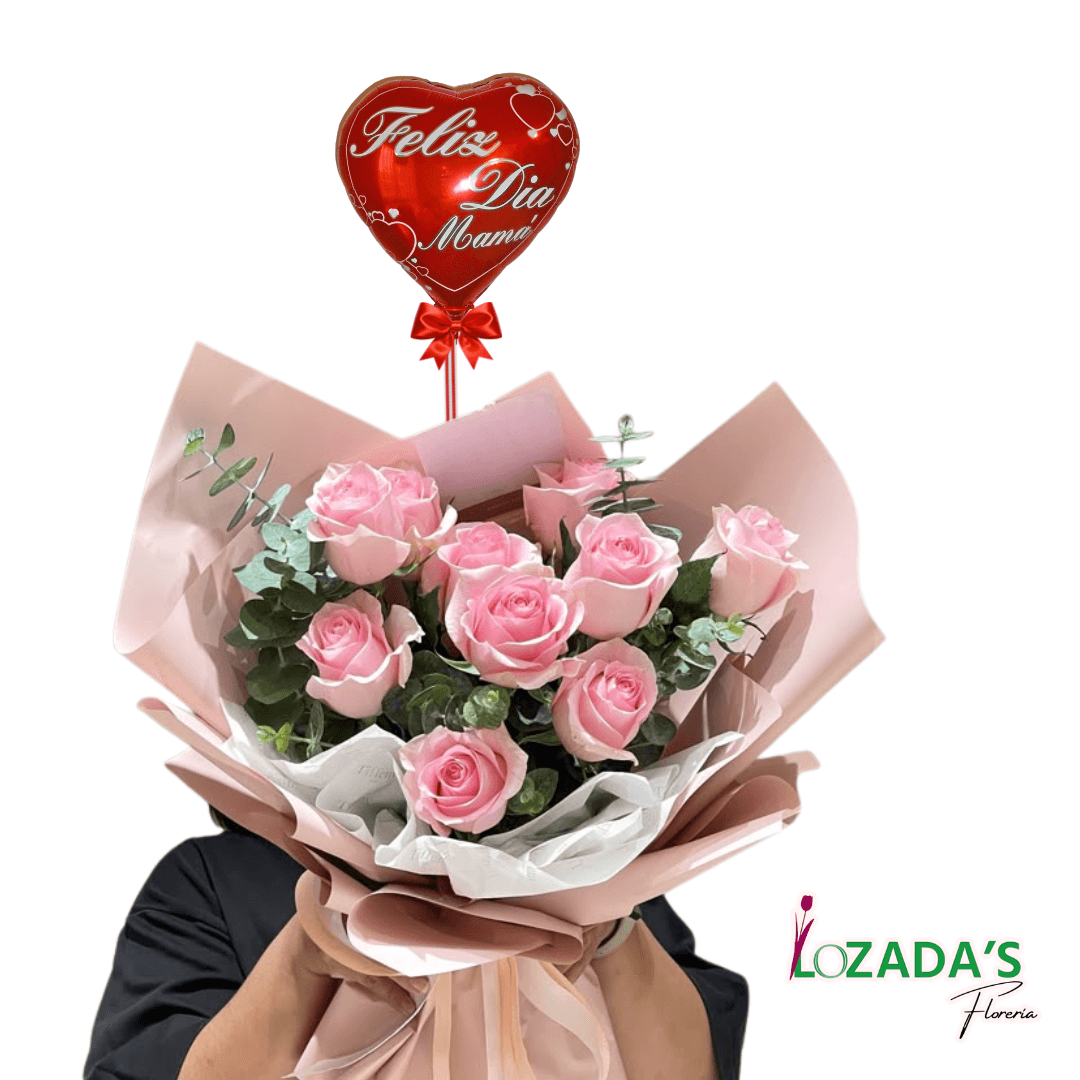 Mamá - Ramo de rosas rosadas Elige Cantidad +globo 25cm - Imagen 1