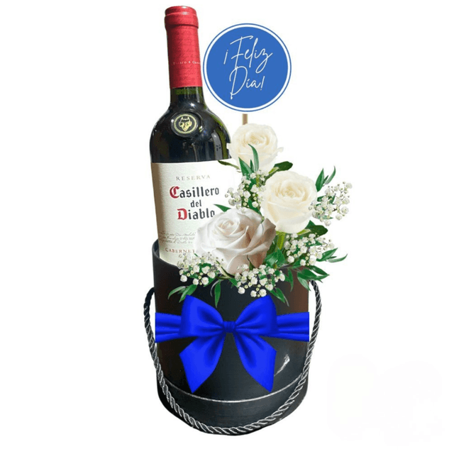 Regalo día del Padre - 1 Vino y Elige Color de Rosas
