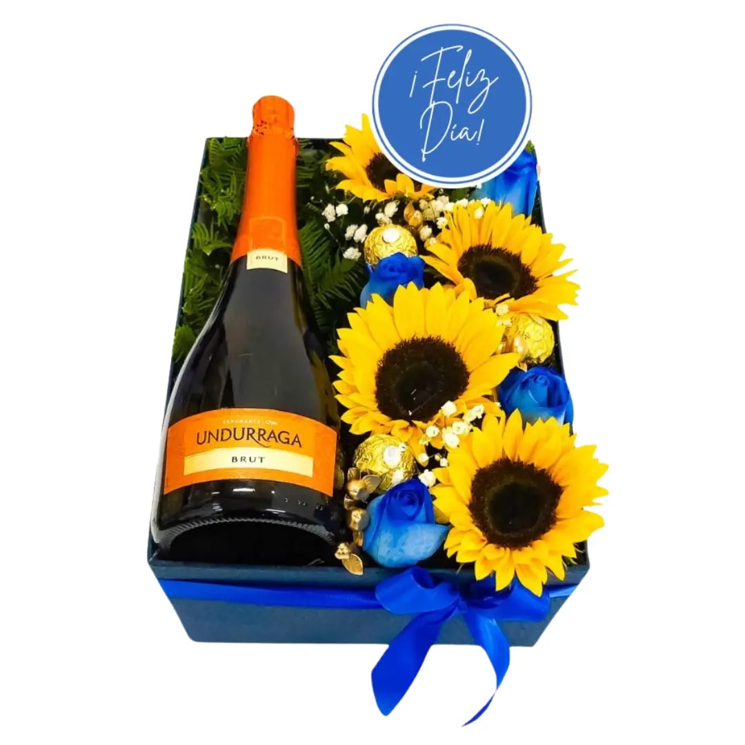 Regalo Día del Padre - Espumante, girasoles, rosas azules