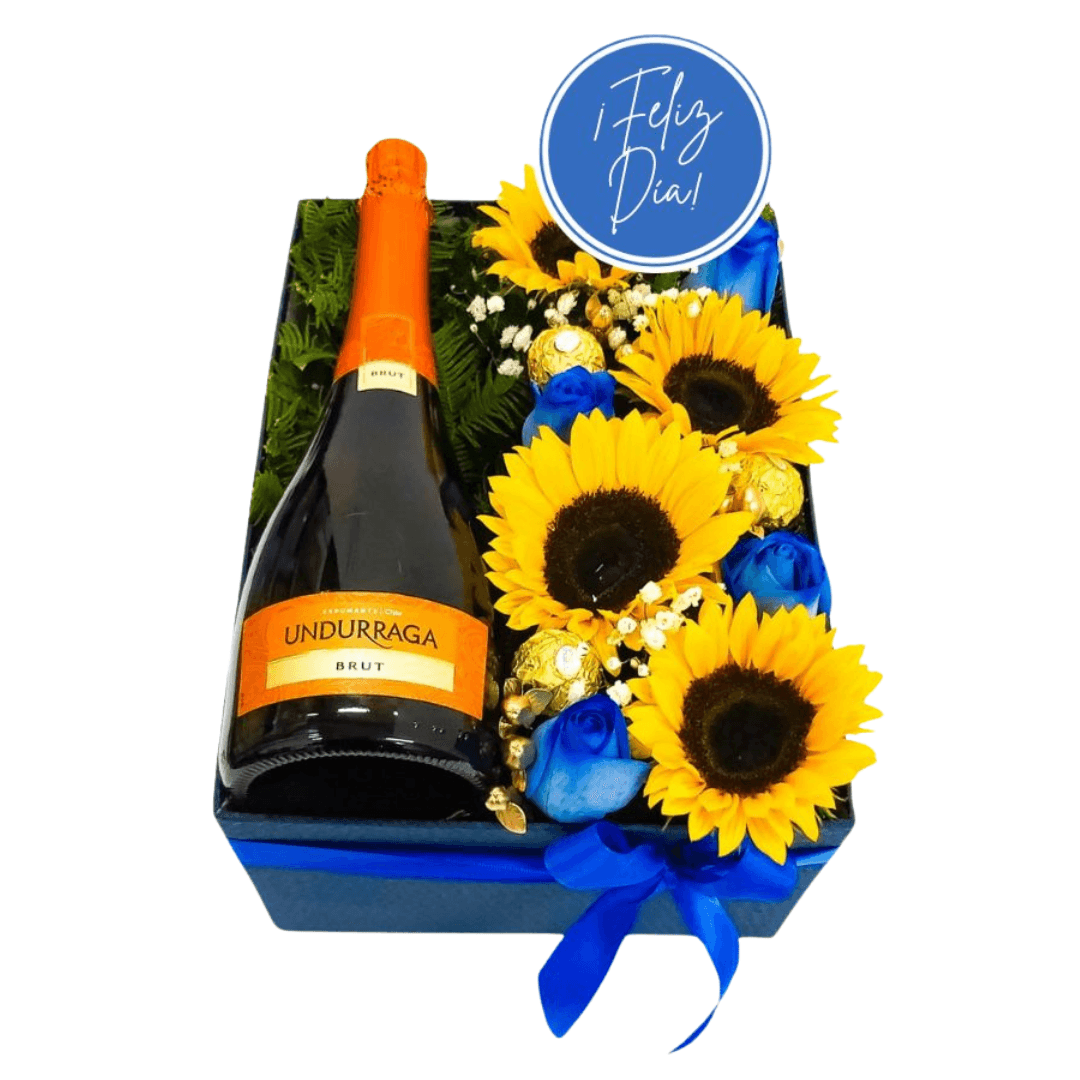 Regalo Día del Padre - Espumante, girasoles, rosas azules - Imagen 1