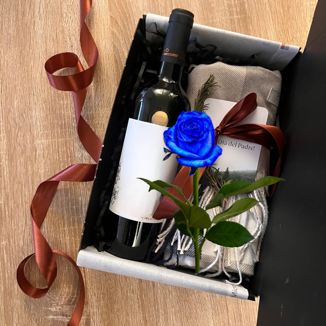 Invierno - Box con una rosa (Elige Color), vino y Bufanda - Imagen 1