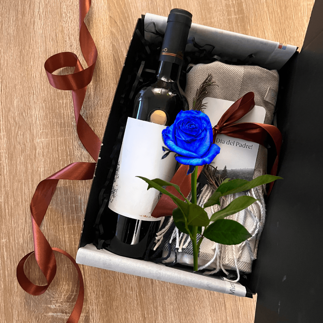 Invierno - Box con una rosa (Elige Color), vino y Bufanda - Imagen 1