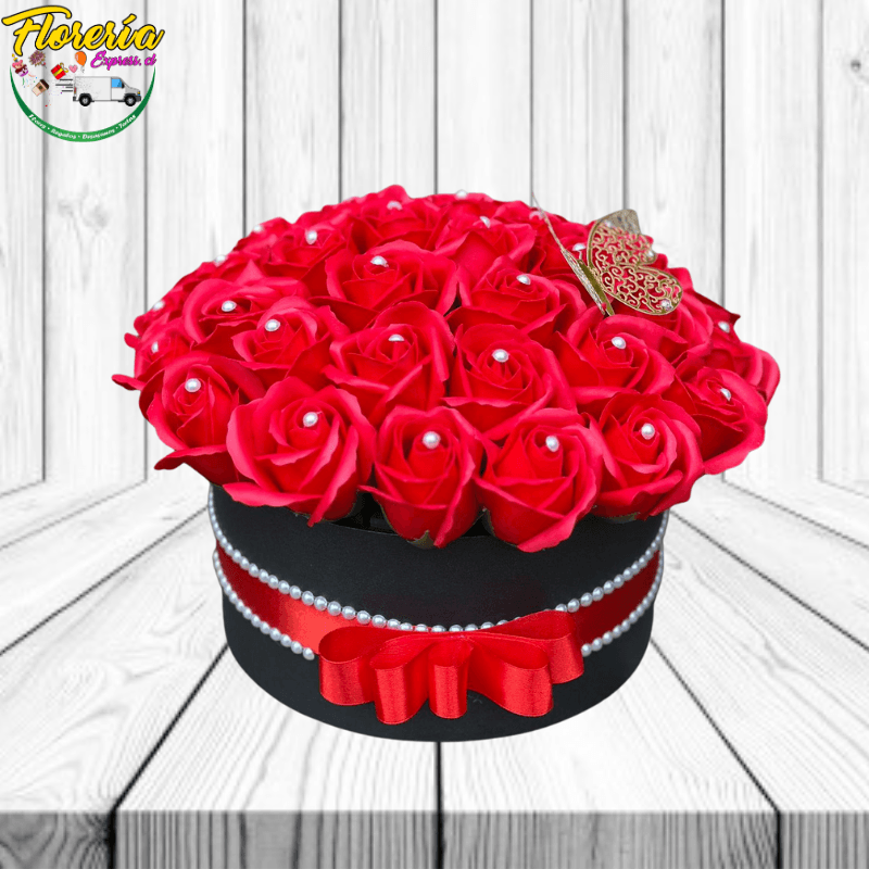 Box de 35 rosas jabón con mariposa - Imagen 1