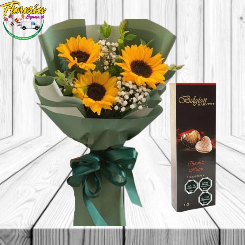 Ramo 3 girasoles + belgian - Imagen 1