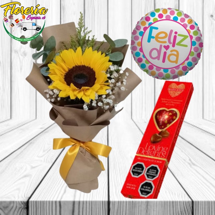 RAMO SOLITARIO DE 1 GIRASOL BOMBONES ROJO HEARTS FOR YOU 4 U - Imagen 1