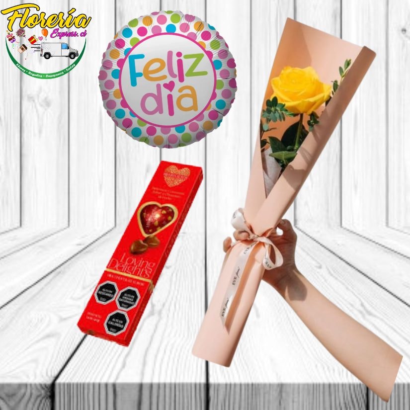 RAMO SOLITARIO DE 1 ROSA BOMBONES ROJO HEARTS FOR YOU 4 UNID - Imagen 1