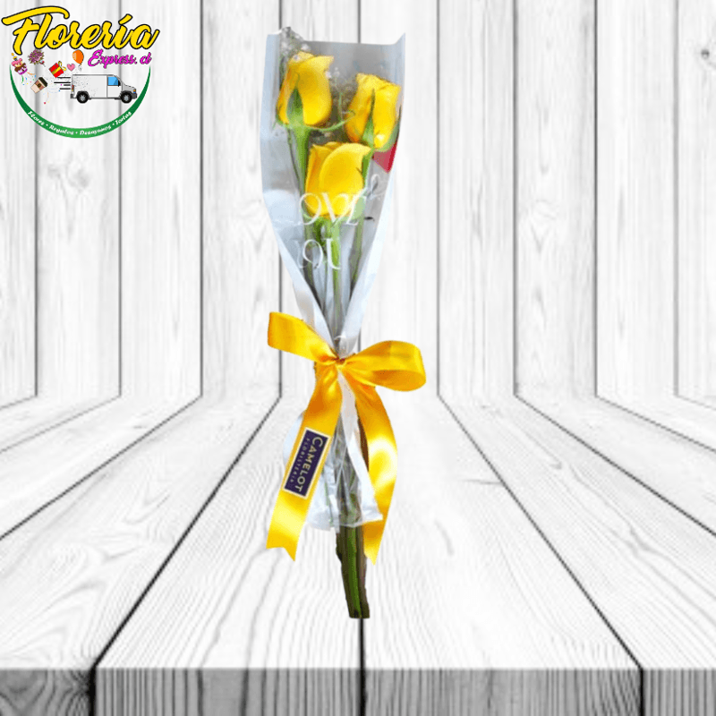Ramo 3 rosas amarillas en funda - Imagen 1