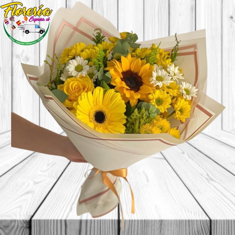 RAMO MIX FLORAL 1 ROSA 1 GERBERA 1 GIRASOL Y FOLLAJE - Imagen 1