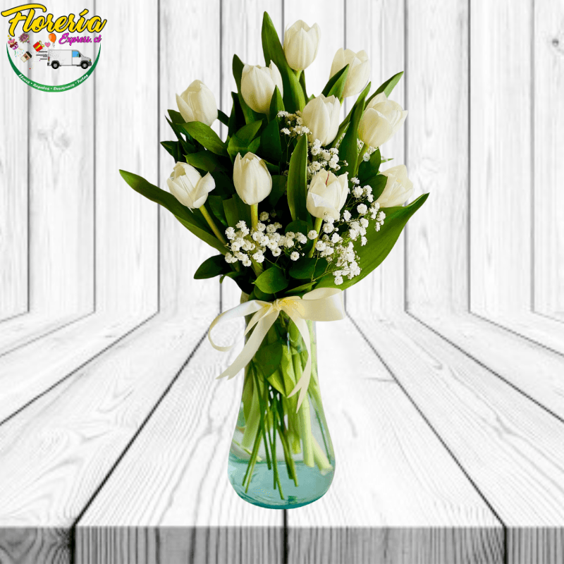 Florero 10 tulipanes con follaje - Imagen 1