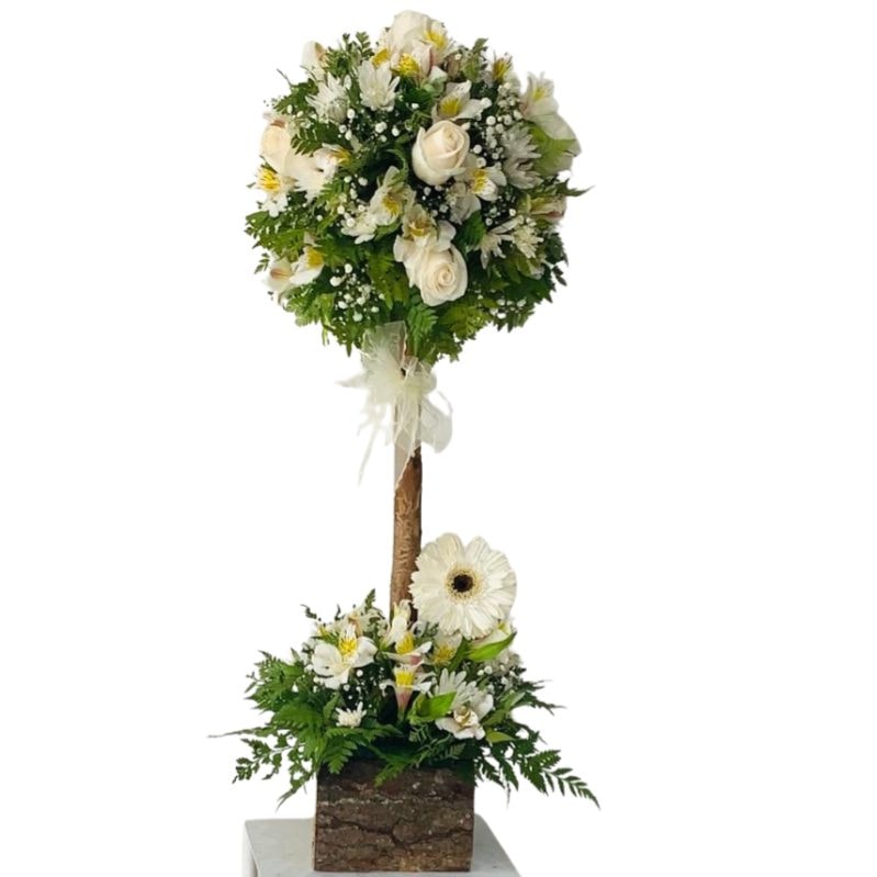 ARBOL DE 6 ROSAS, 1 GERBERA Y FOLLAJE - Imagen 1