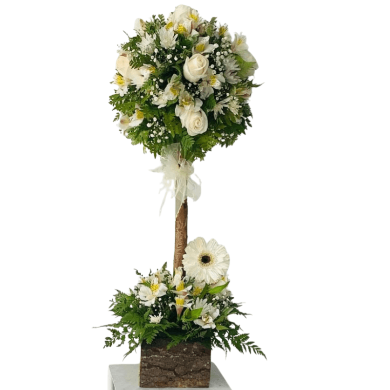 ARBOL DE 6 ROSAS, 1 GERBERA Y FOLLAJE - Imagen 1