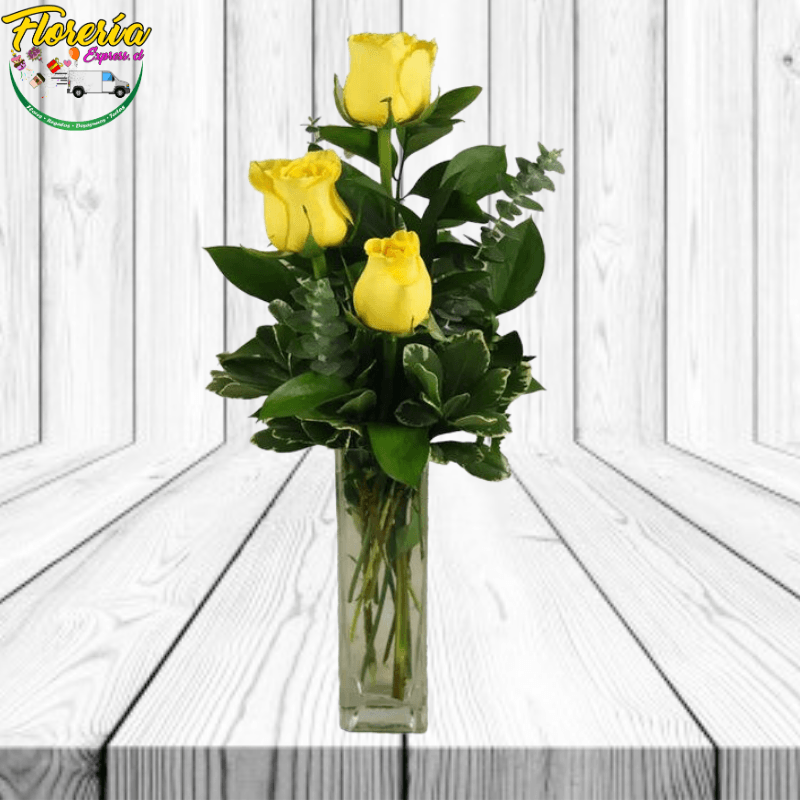 Florero 3 rosas amarillas - Imagen 1