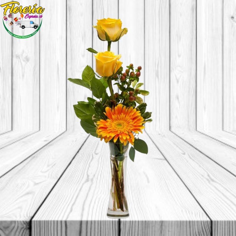 Florero 2 rosas 1 gerbera - Imagen 1