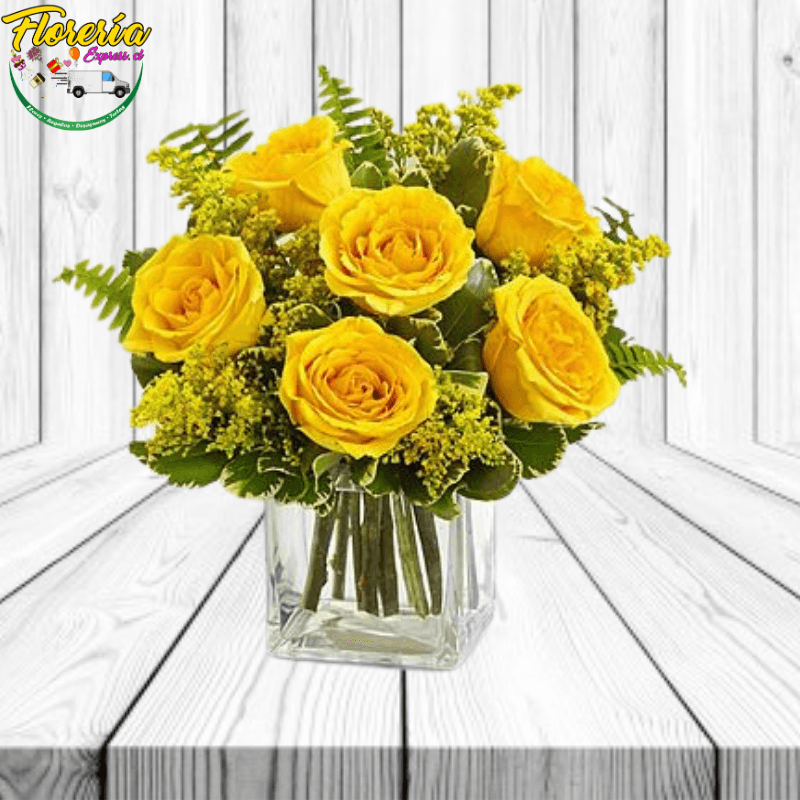 Cubo 6 rosas amarillas - Imagen 1