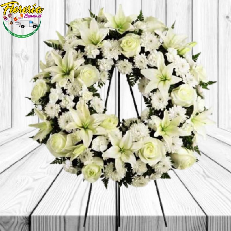 CORONA FUNEBRE DE ROSAS, LILIUM Y MAULE Y ATRIL - Imagen 1