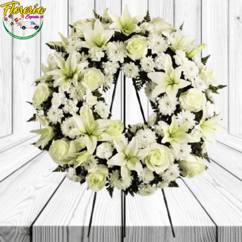 CORONA FUNEBRE DE ROSAS, LILIUM Y MAULE Y ATRIL - Imagen 1