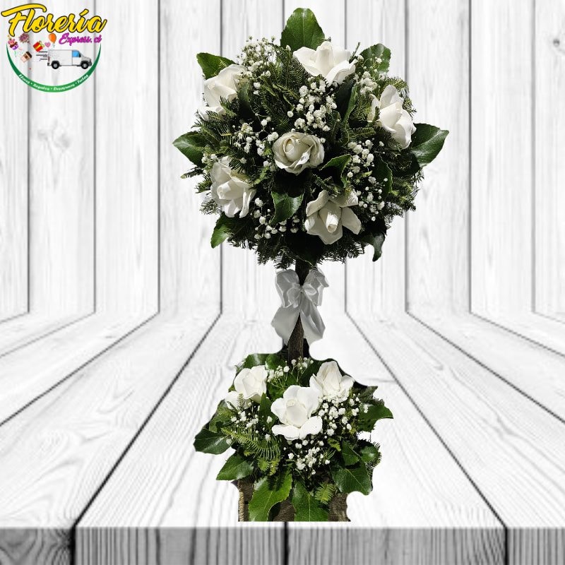 ARBOL CONDOLENCIAS DE 10 ROSAS ETERNA Y FOLLAJE - Imagen 1