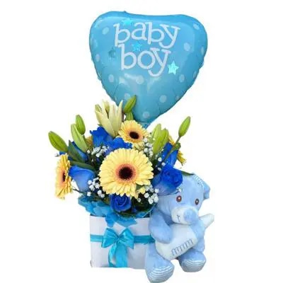 Regalo de Nacimiento Flores mix, peluche y Globo