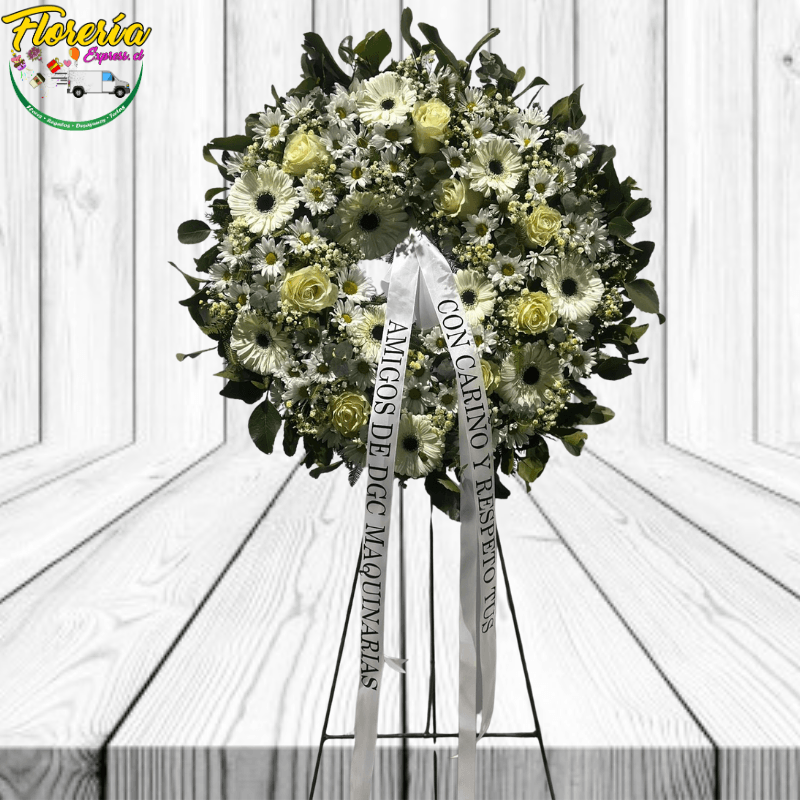 Corona Condolencias flores mix, Atril y Cinta - Imagen 1