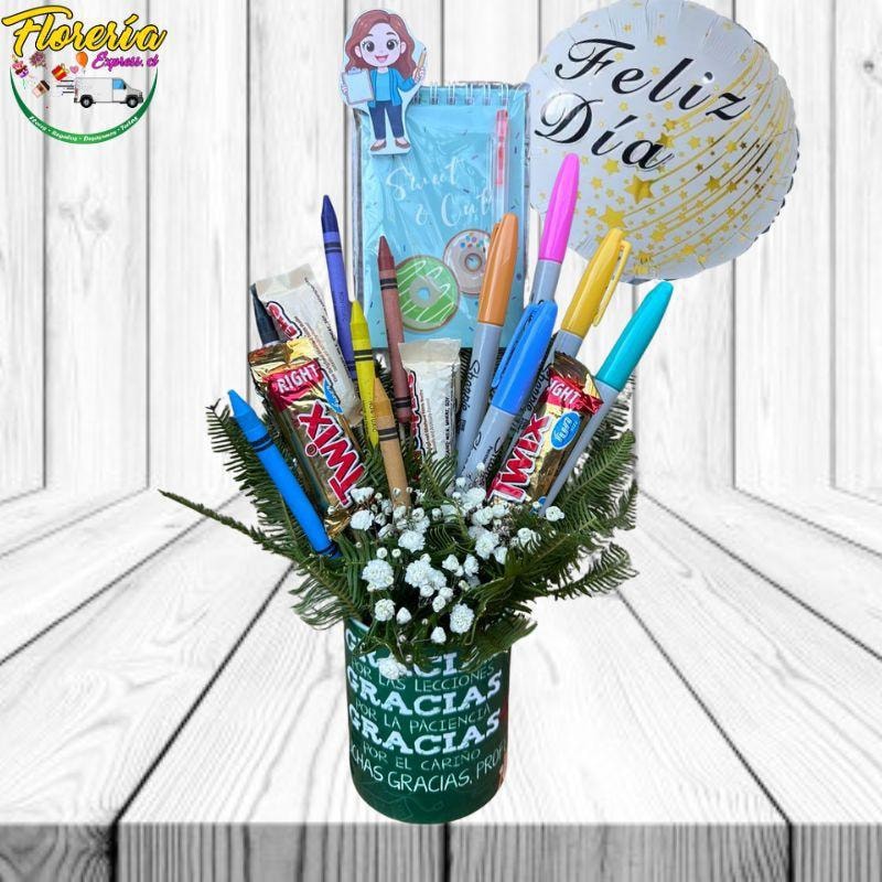 Taza prof. 4 chocolates, lapiceros, libreta y globo - Imagen 1