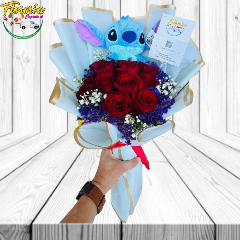 Ramo Stitch con 12 Rosas y Stitch de 15cm - Imagen 1