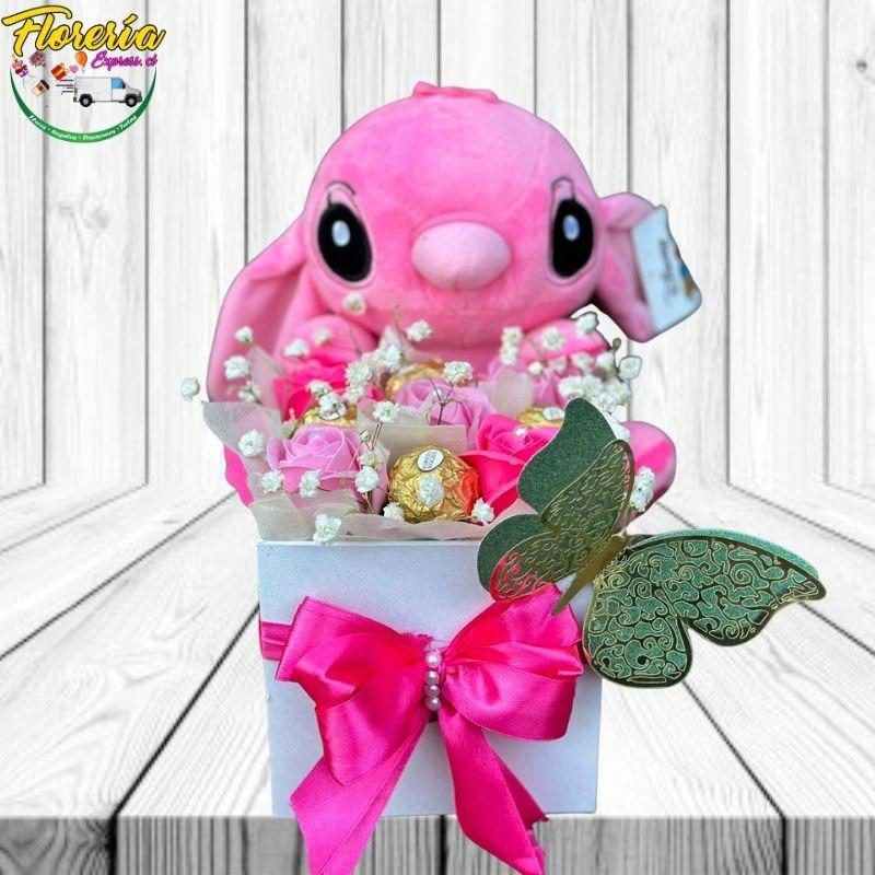 BOX ROSE 5 ROSAS JABON, 4 BOMBONES FERREROS ROCHER Y PELUCHE - Imagen 1