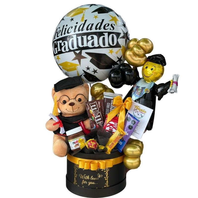 Box Graduación chocolates, peluches y globos - Imagen 1