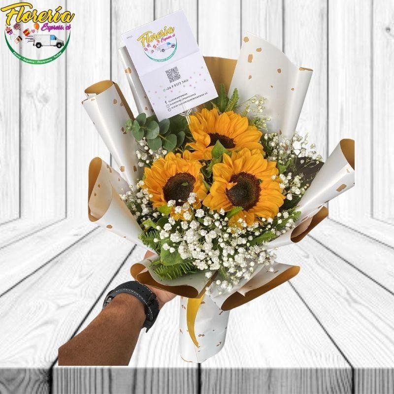 RAMO 3 GIRASOLES CON ELEGANTE ENVOLTURA - Imagen 1
