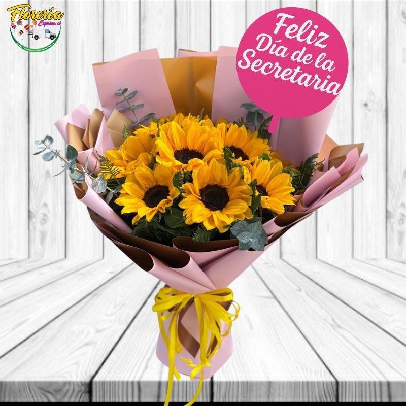 Ramo 10 girasoles y topper Feliz dia de la secretaria - Imagen 1
