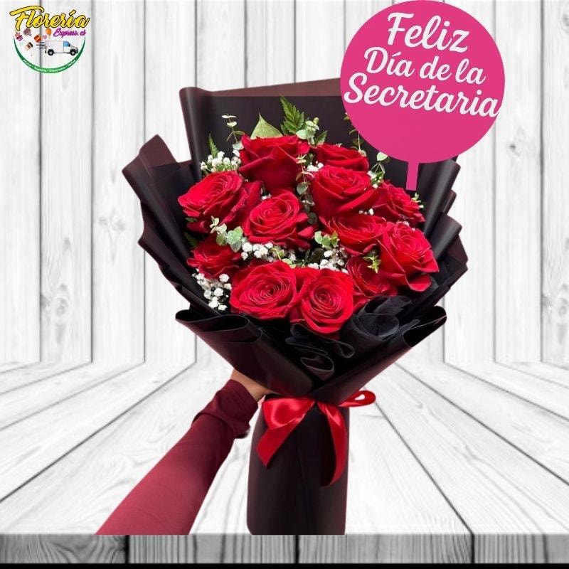 Ramo 11 rosas, linda envoltura y Topper Dia de la secretaria - Imagen 1