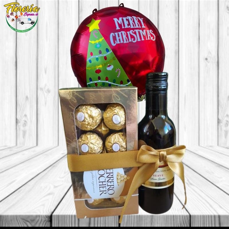 REGALO NAVIDEÑO FERRERO ROCHER 100G VINO 375ML Y GLOBO - Imagen 1