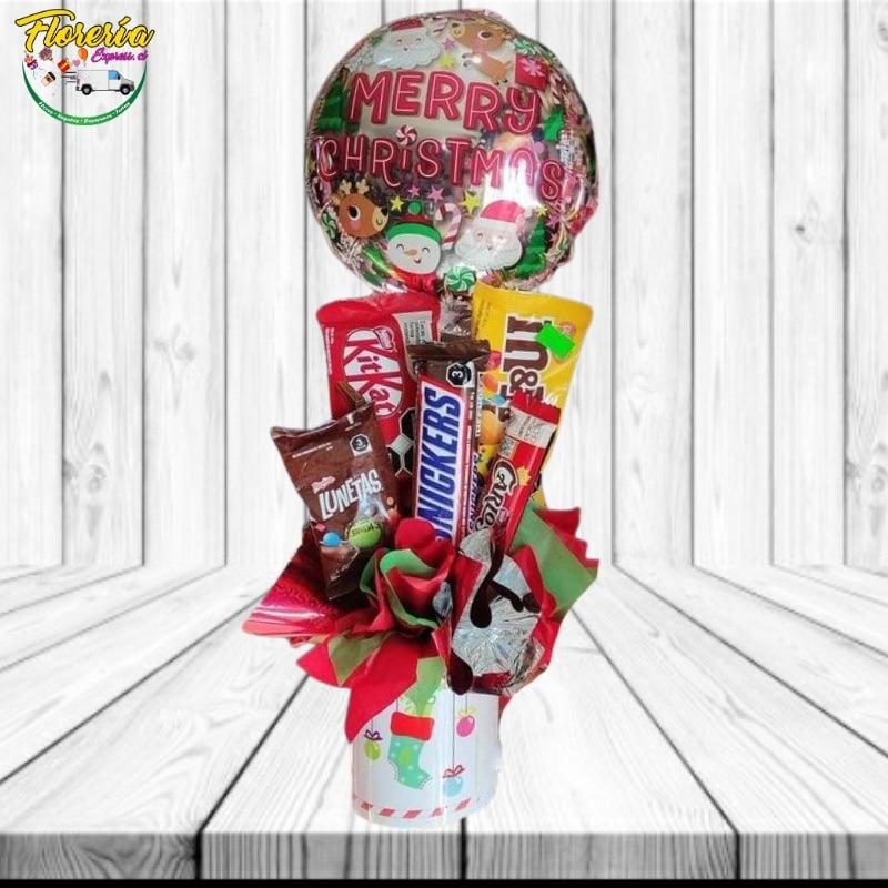 TAZA NAVIDEÑA CON 5 CHOCOLATES IMPORTADOS Y GLOBO - Imagen 1