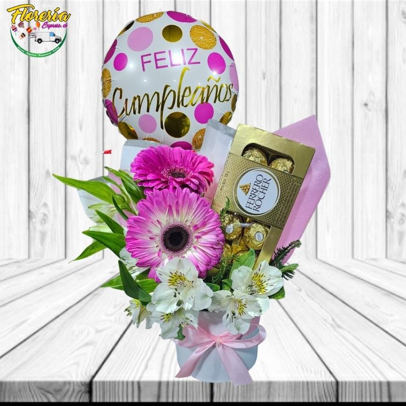 BOX 2 GERBERAS 1 FERRERO ROCHER 100G Y GLOBO - Imagen 1