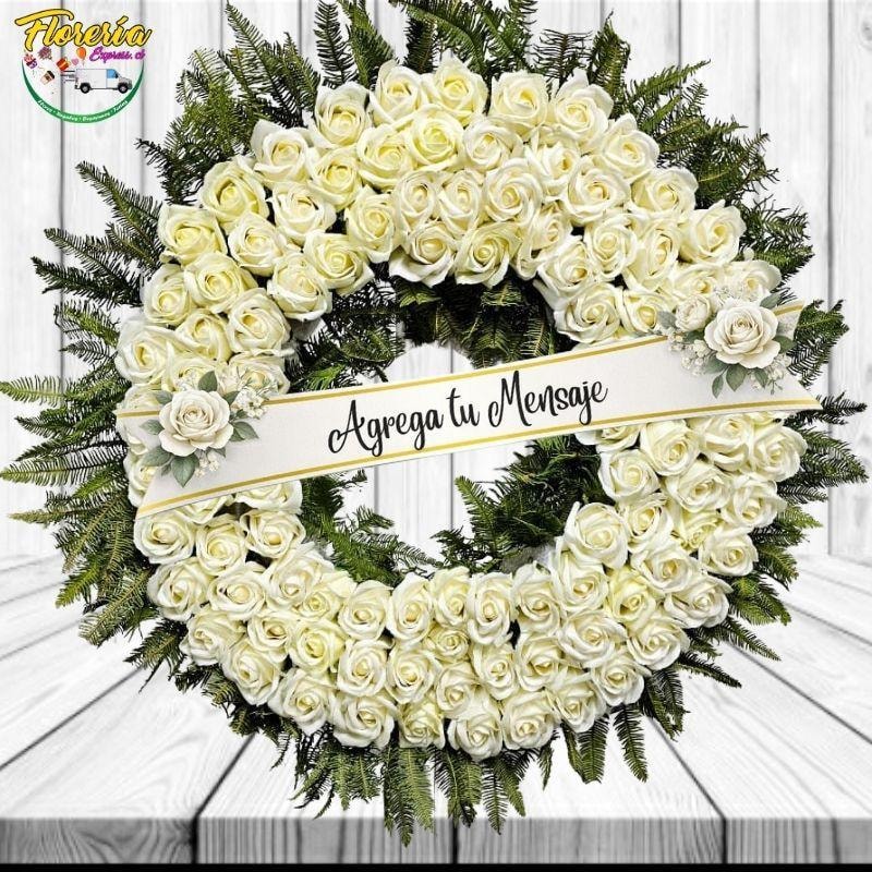 Corona Fúnebre 100 rosas jabon, cinta personalizada y atril - Imagen 1