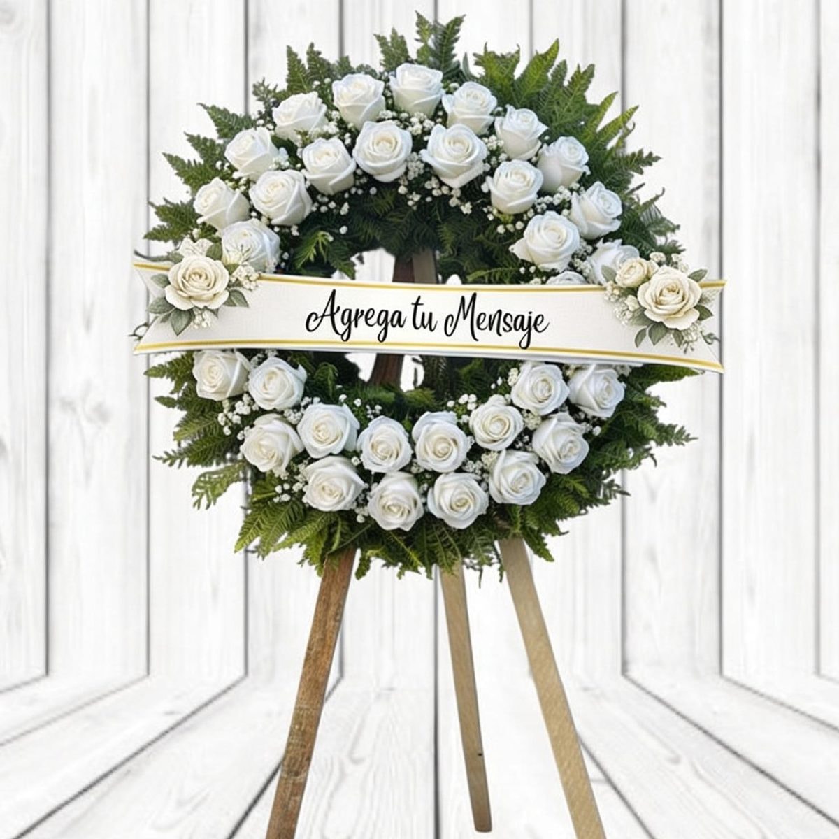 CORONA CONDOLENCIAS DE 50 ROSAS JABON, ATRIL Y CINTA - Imagen 1