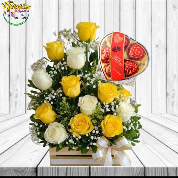 LINDO ARREGLO PARA ENAMORAR 13 ROSAS Y BOMBONES DE 5 UND - Imagen 1