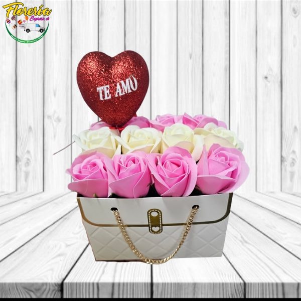 LINDA CARTERA 12 ROSAS DE JABON Y TOPPER - Imagen 1