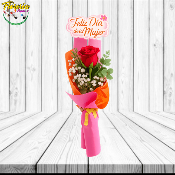 Ramo de 1 rosa y topper dia de la mujer - Imagen 1