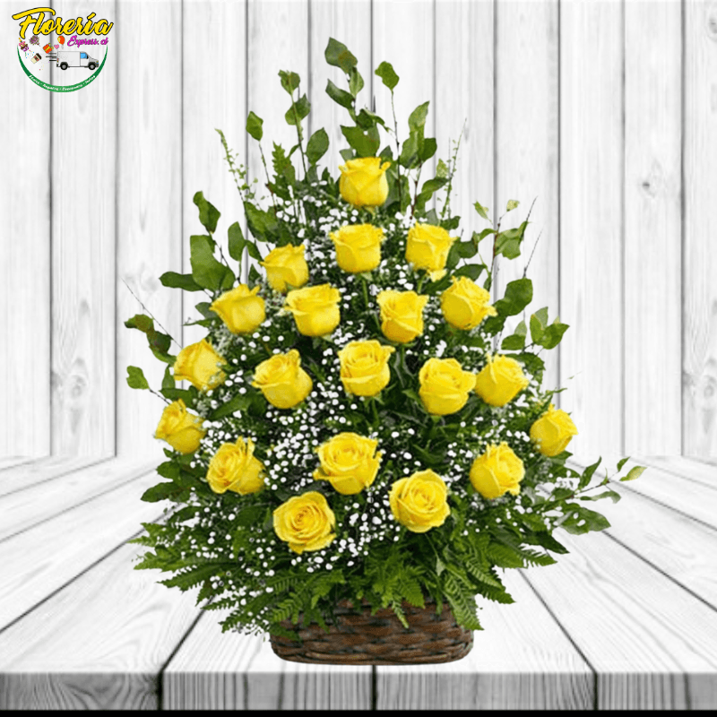 CANASTA DE LUZ FUNEBRE 18 ROSAS AMARILLAS - Imagen 1