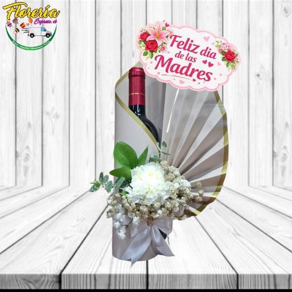 Sorprende a mama:botella de vino, topper y decoracion floral - Imagen 1