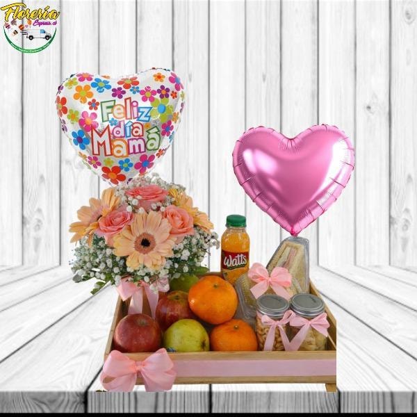 Desayuno mamá: frutas, flores y globo - Imagen 1